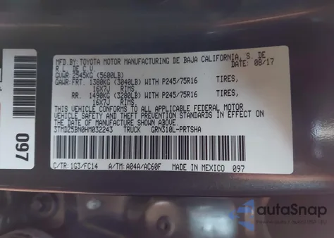 2017 Toyota Tacoma Sr5 V6 from USA, damaged, VIN 3TMDZ5BN0HM032243